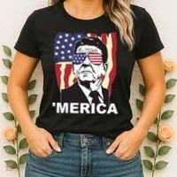Merica Ronald Reagan Funny Usa Stars And Strips Proud American Women's T-Shirt thumb 2