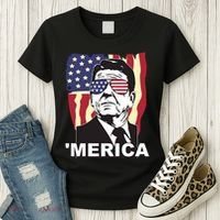 Merica Ronald Reagan Funny Usa Stars And Strips Proud American Women's T-Shirt thumb 3