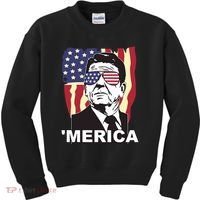 Merica Ronald Reagan Funny Usa Stars And Strips Proud American Kids Sweatshirt thumb 0