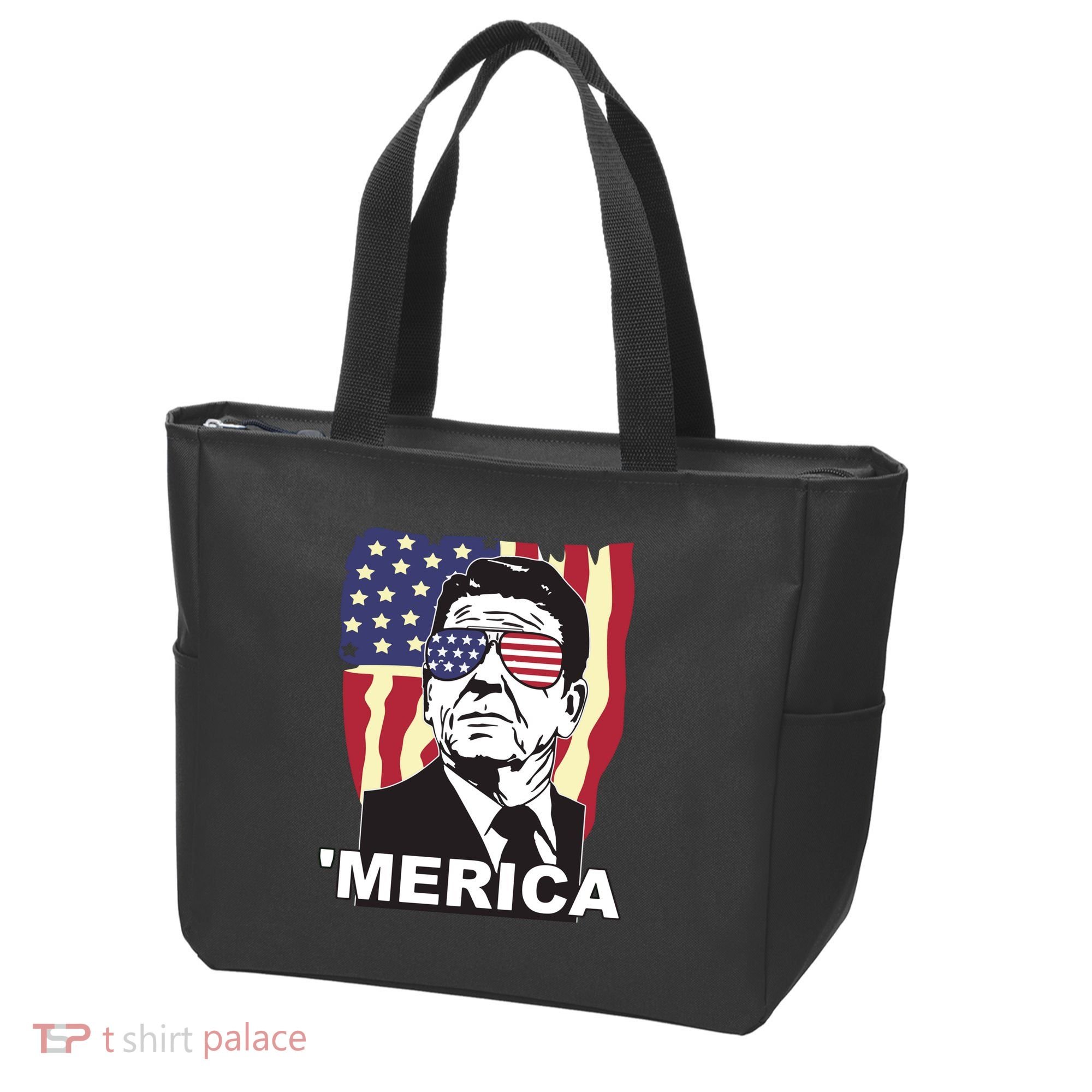 Merica Ronald Reagan Funny Usa Stars And Strips Proud American Tote Bag