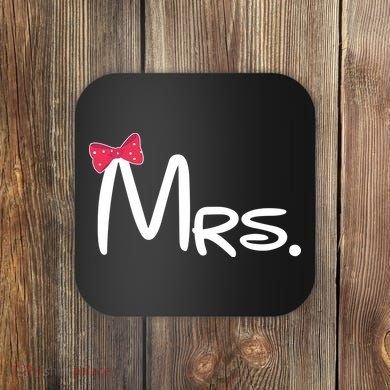 Mrs. Bow Tie Cute Matching Couples Coaster