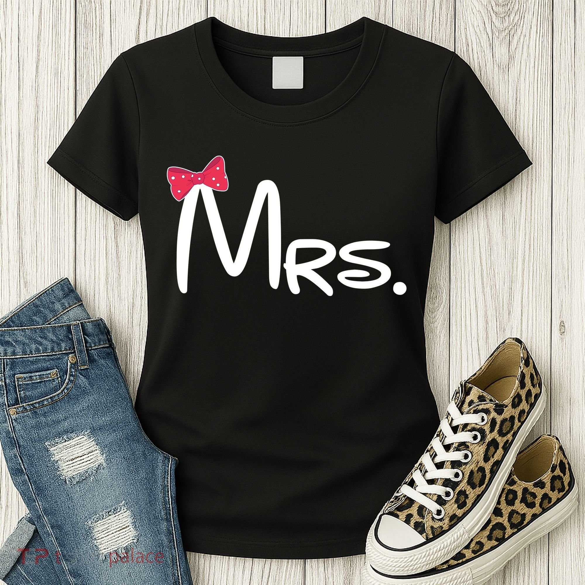 Mrs. Bow Tie Cute Matching Couples Women's T-Shirt