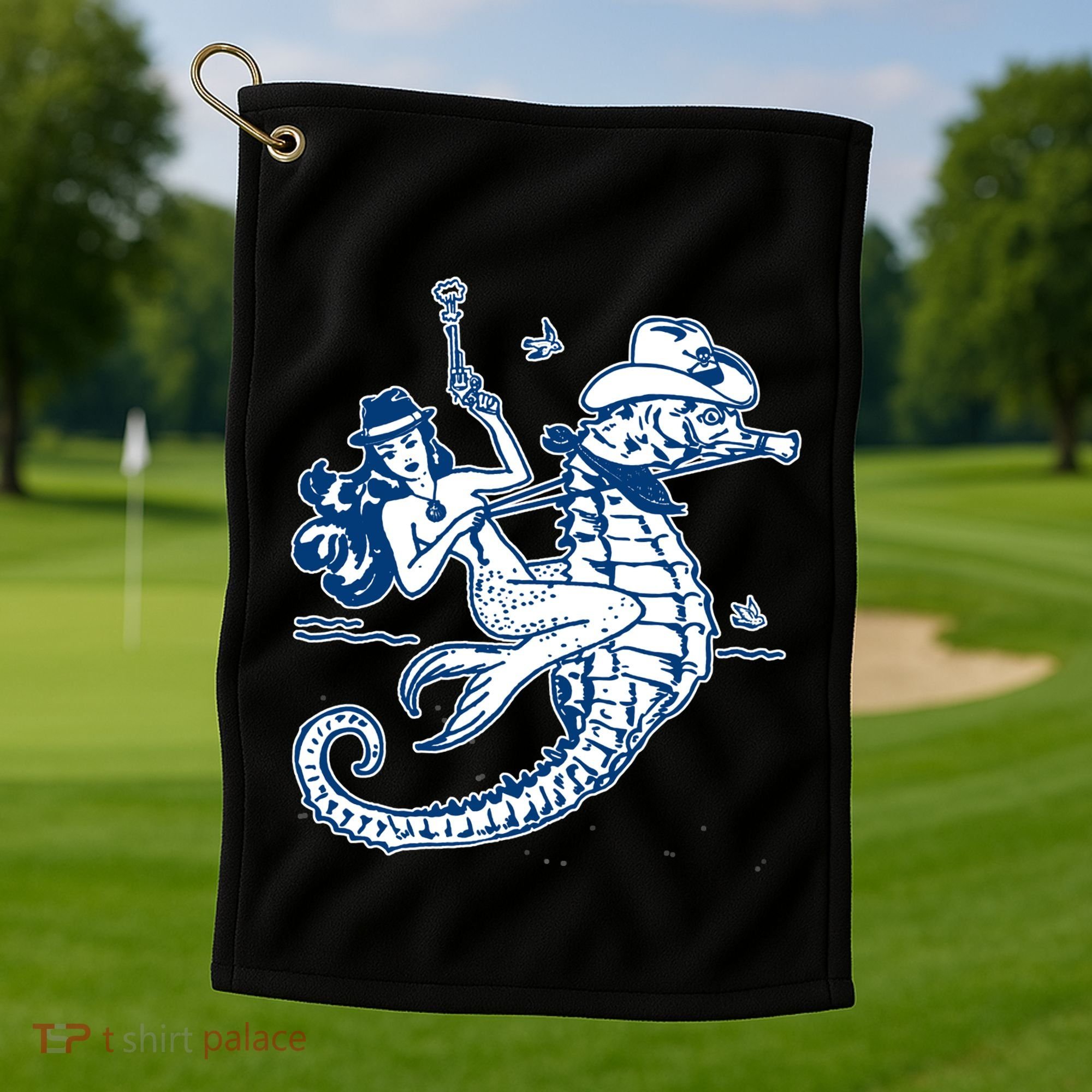 Mermaid Riding Seahorse Golf Towel