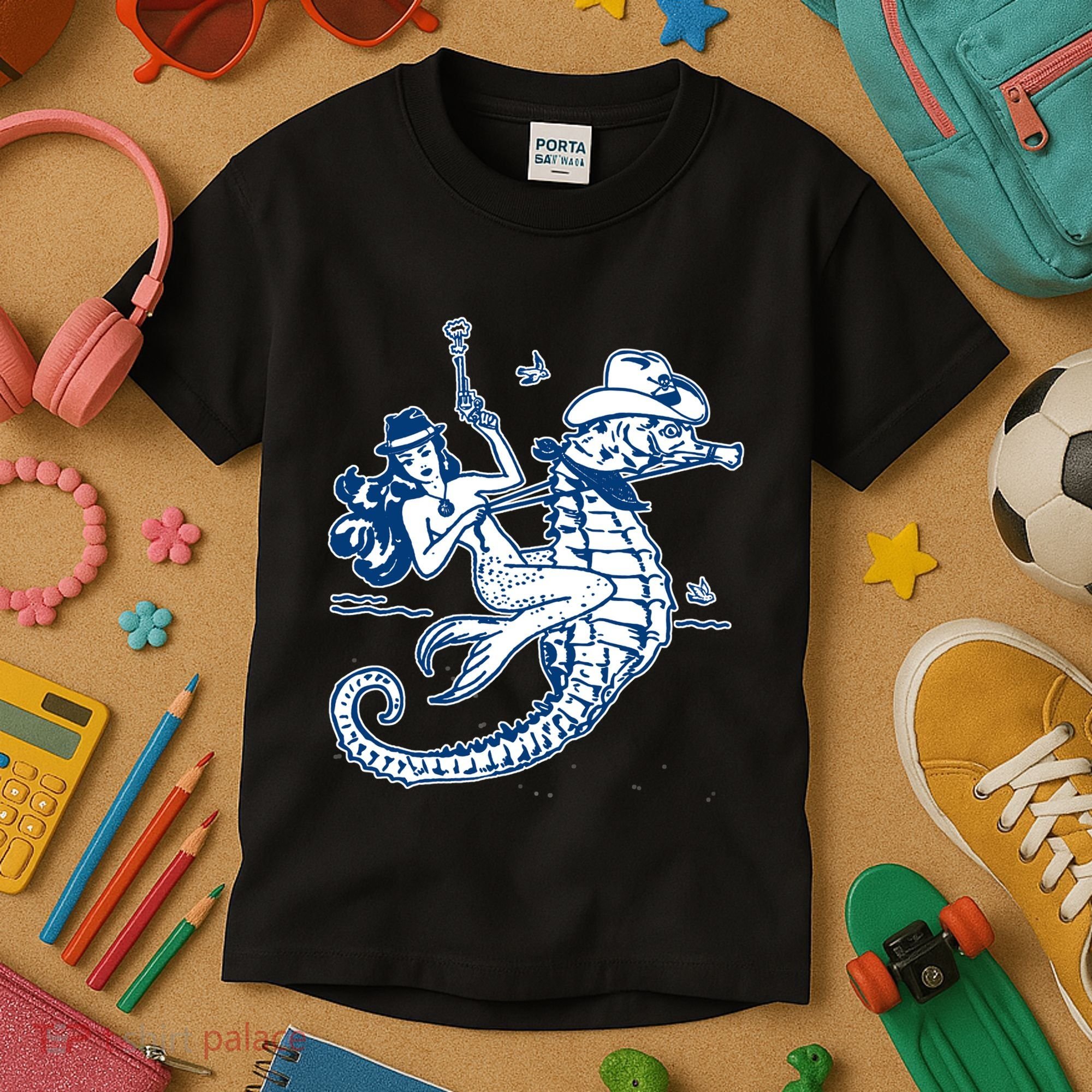 Mermaid Riding Seahorse Kids T-Shirt