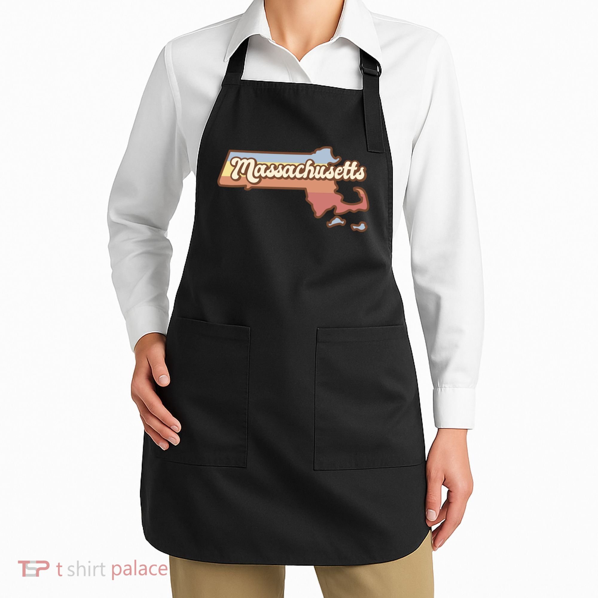 Massachusetts Retro Sunset Logo Apron