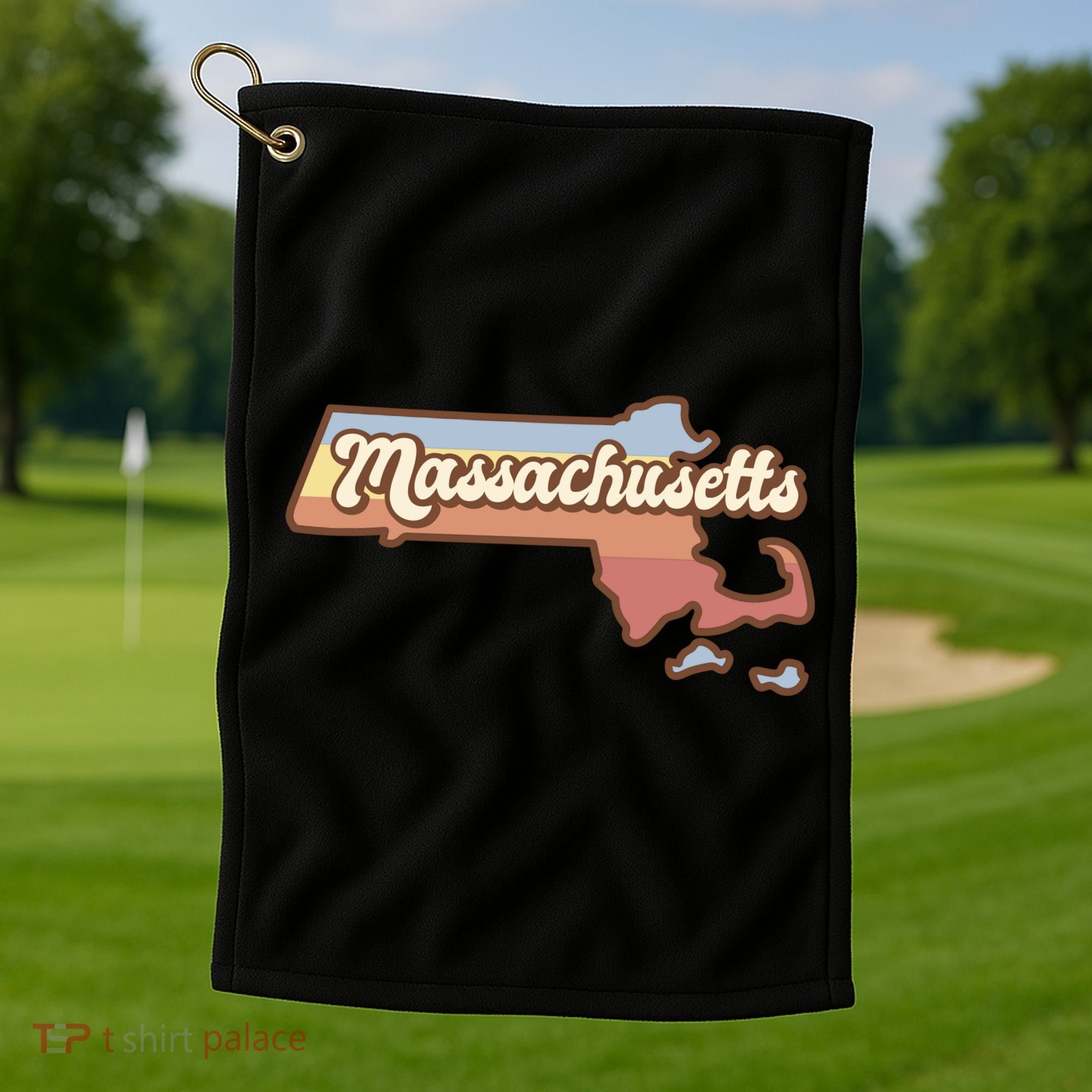 Massachusetts Retro Sunset Logo Golf Towel