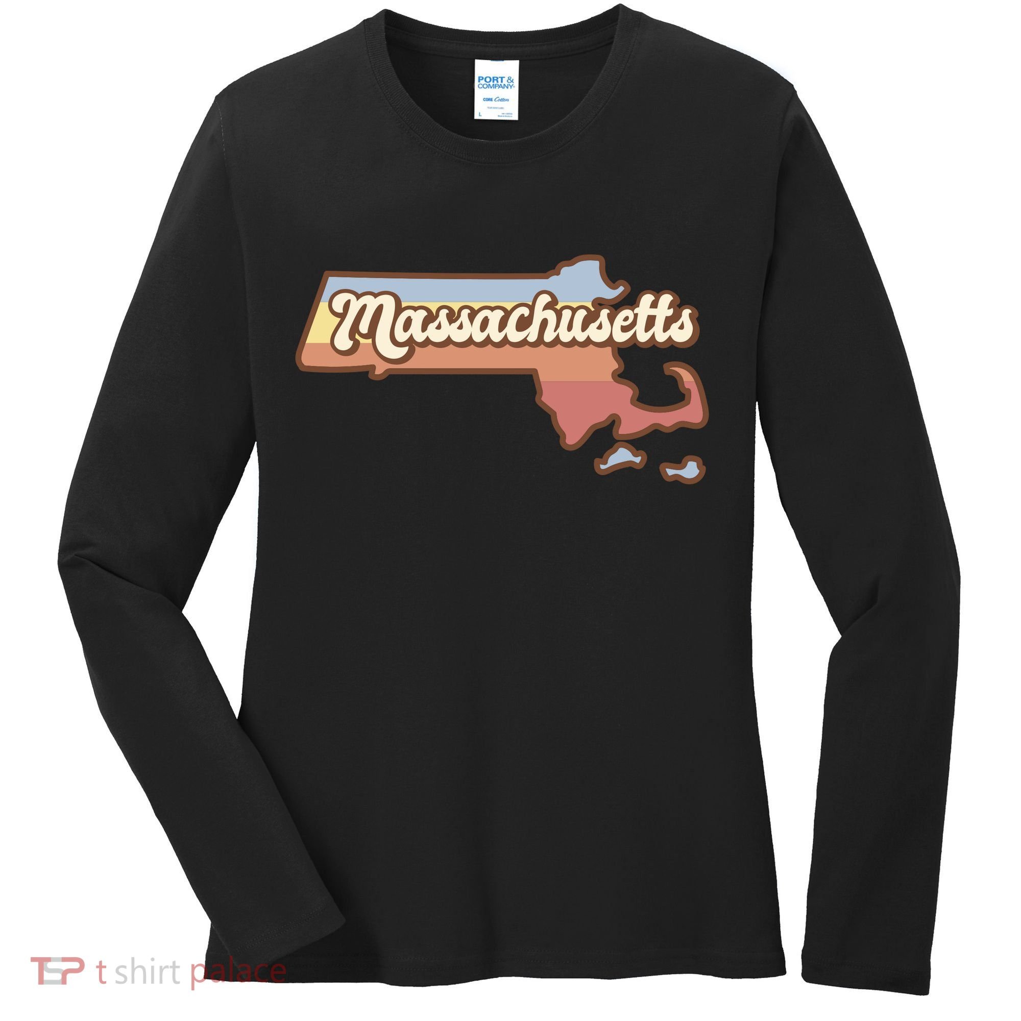 Massachusetts Retro Sunset Logo Women's Long Sleeve Shirt