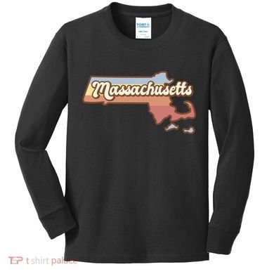 Massachusetts Retro Sunset Logo Kids Long Sleeve Shirt