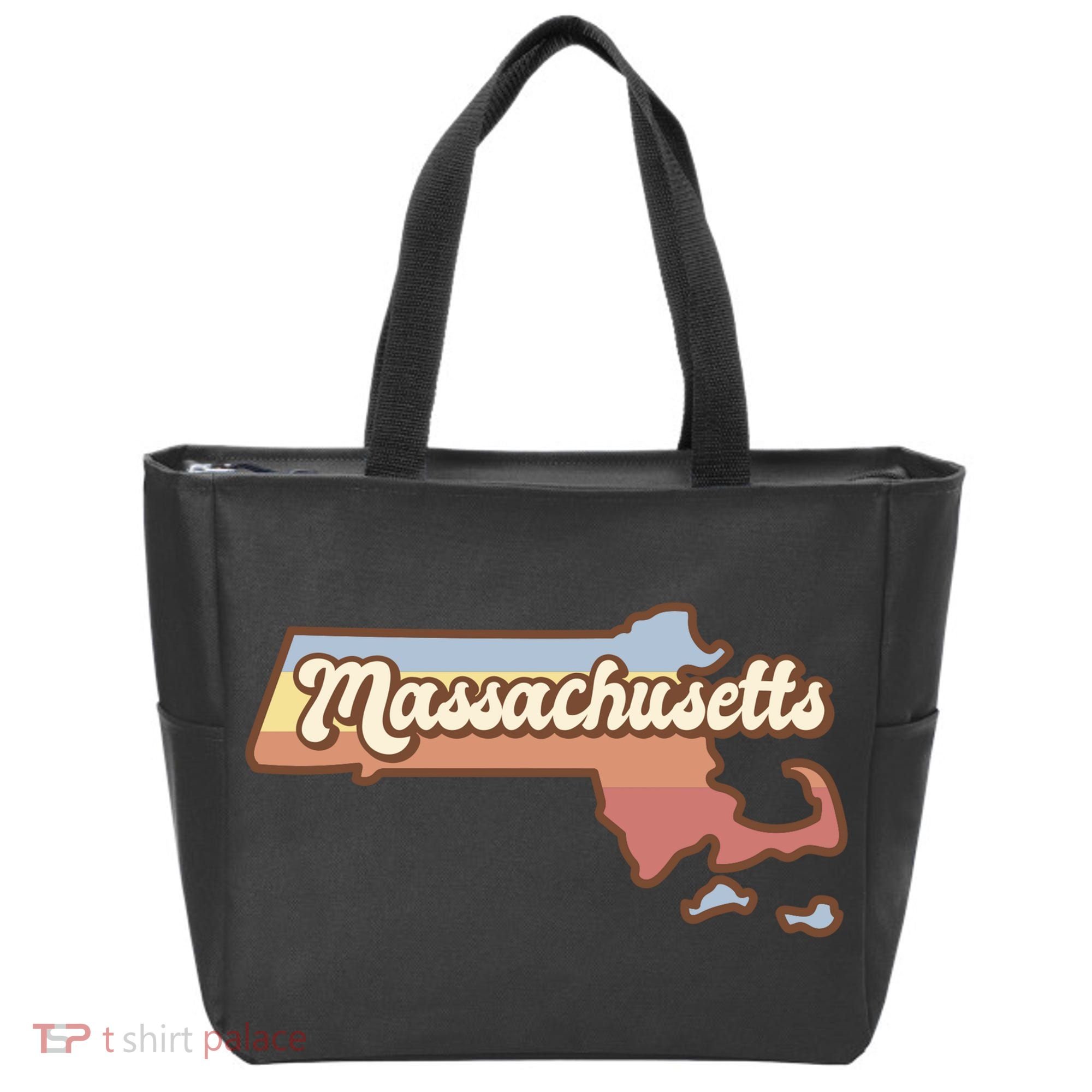 Massachusetts Retro Sunset Logo Tote Bag
