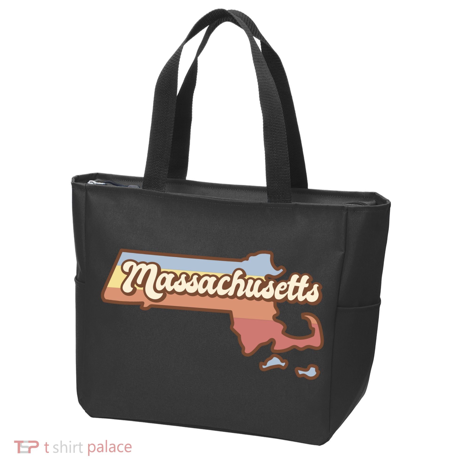 Massachusetts Retro Sunset Logo Tote Bag