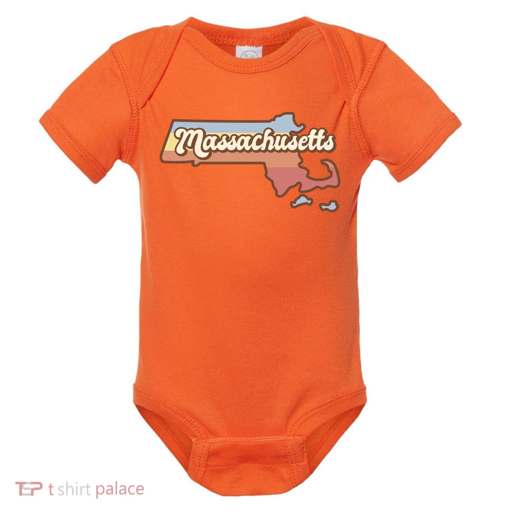 Massachusetts Retro Sunset Logo Baby Bodysuit
