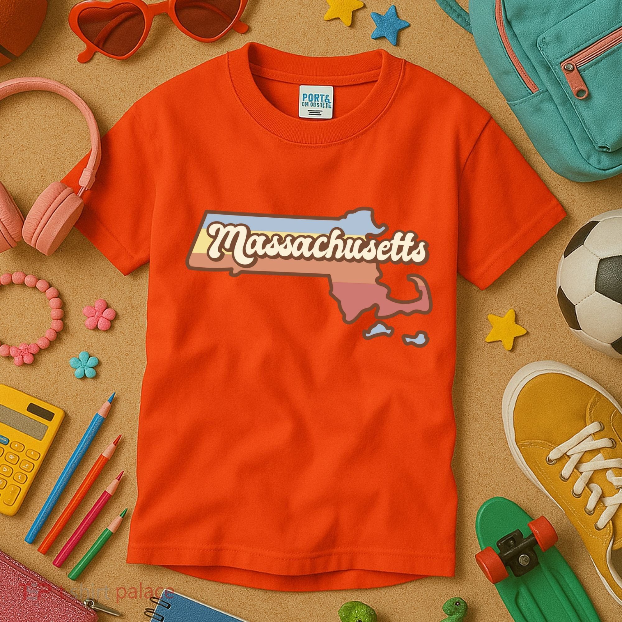 Massachusetts Retro Sunset Logo Kids T-Shirt