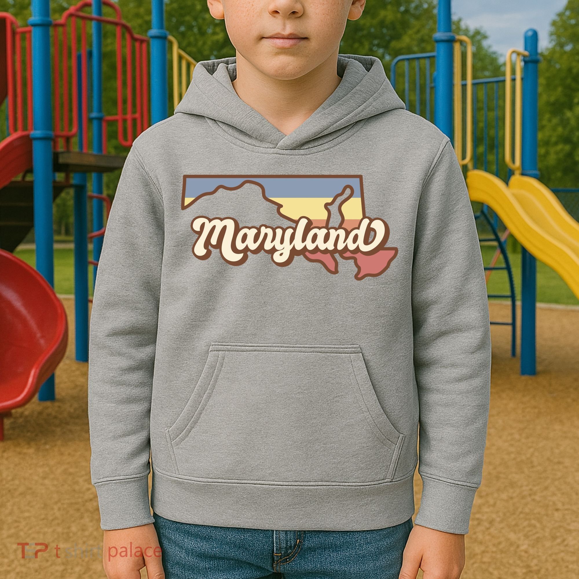 Maryland Retro Sunset Logo Kids Hoodie