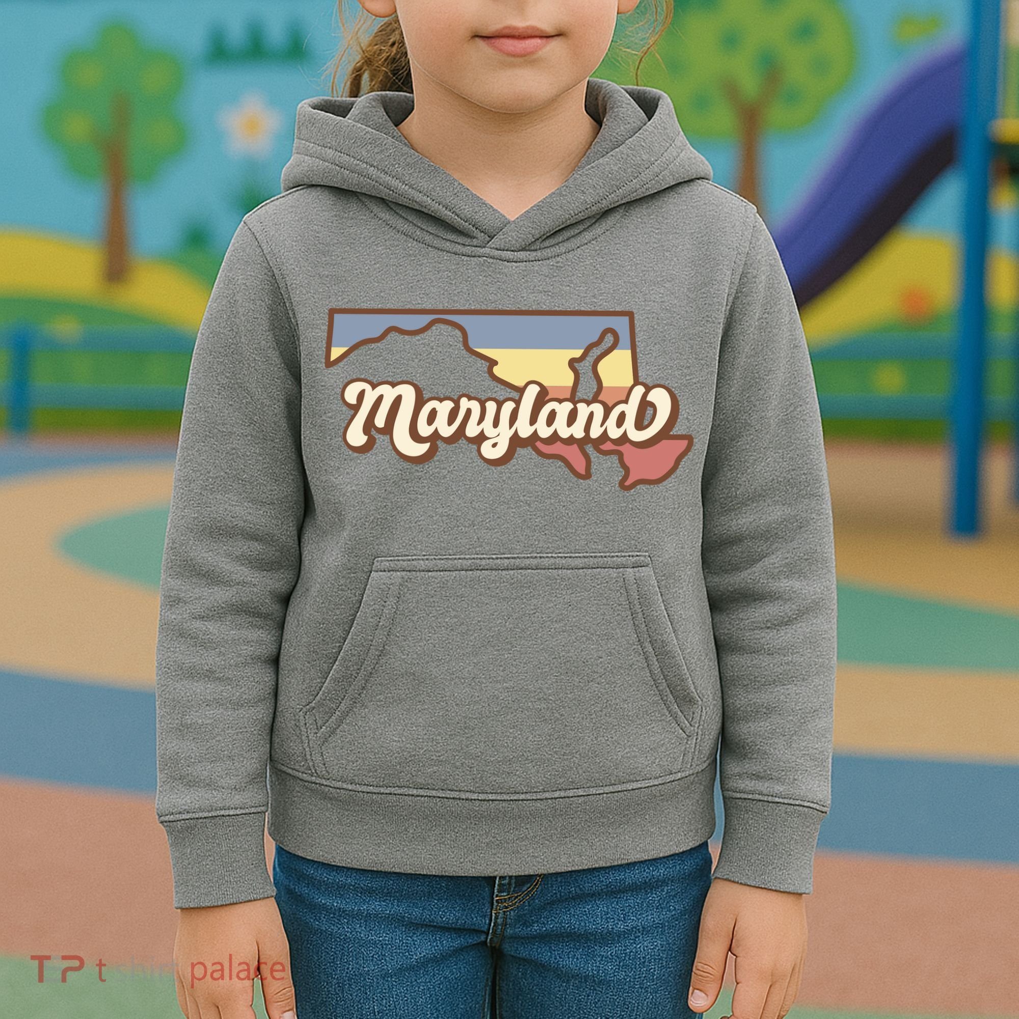 Maryland Retro Sunset Logo Kids Hoodie
