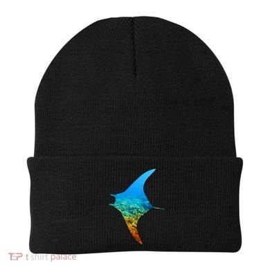 Manta Ray Silhouette Earth Day And Ocean Week Gift Beanie