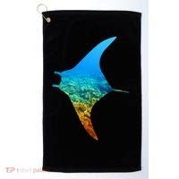 Manta Ray Silhouette Earth Day And Ocean Week Gift Golf Towel thumb 0