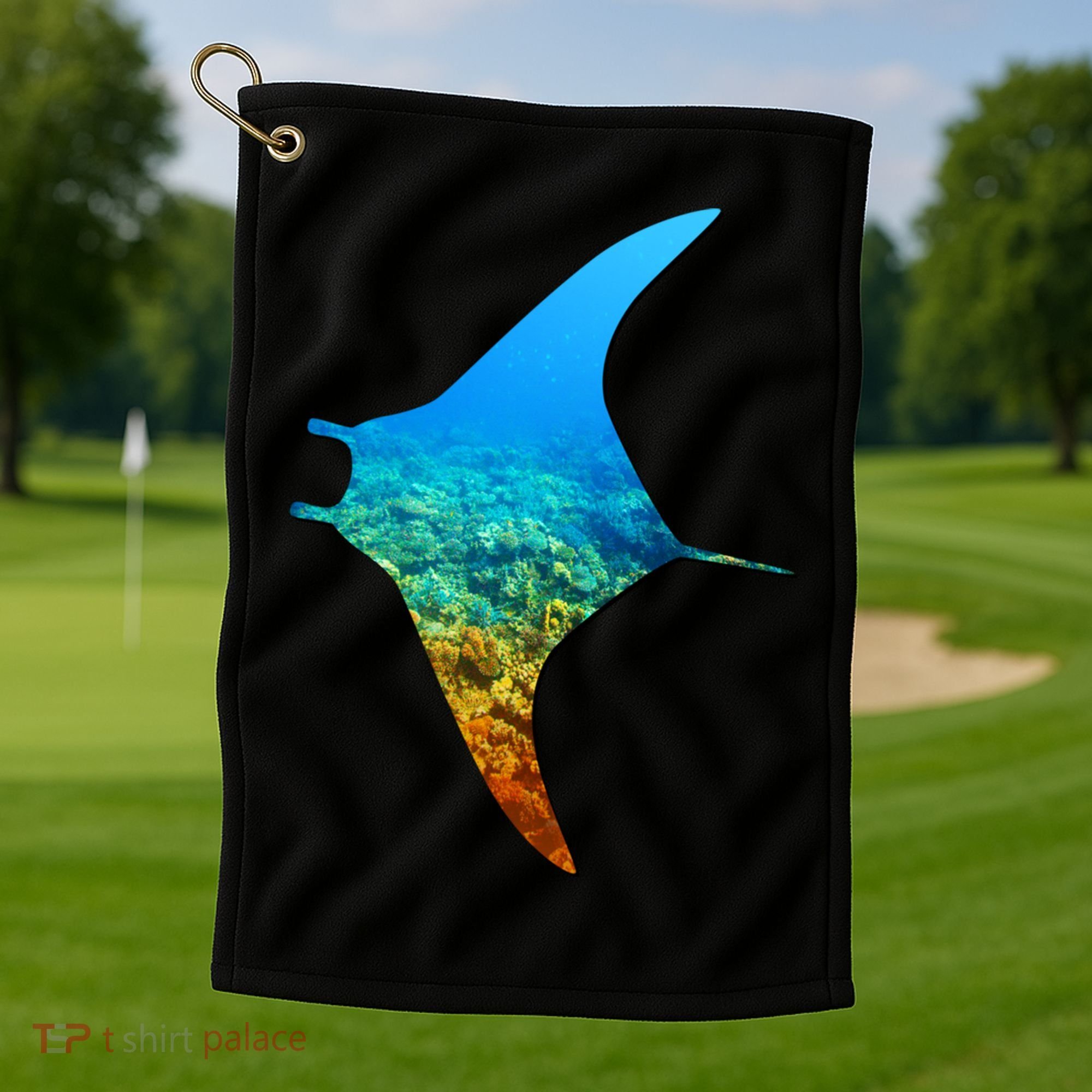 Manta Ray Silhouette Earth Day And Ocean Week Gift Golf Towel