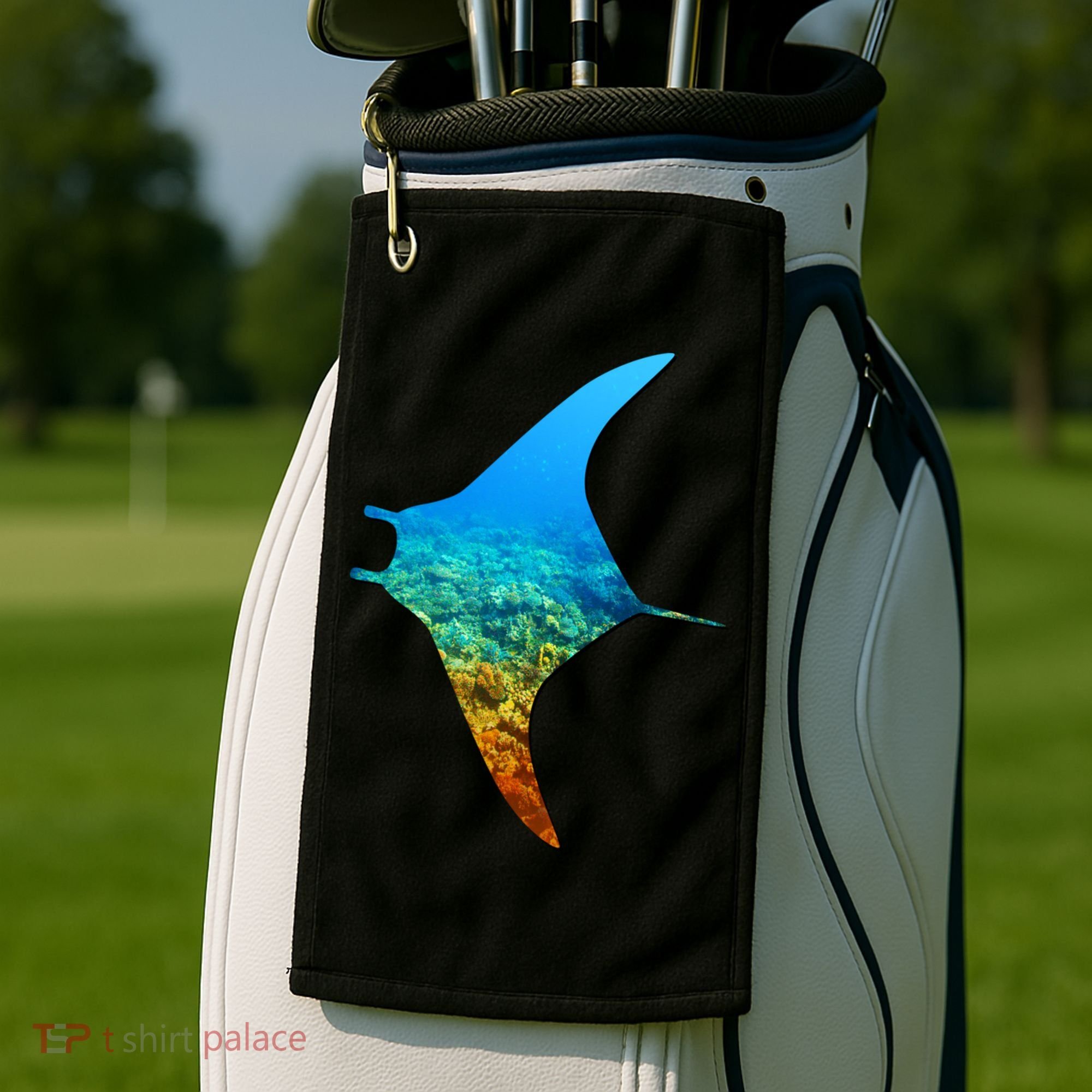 Manta Ray Silhouette Earth Day And Ocean Week Gift Golf Towel
