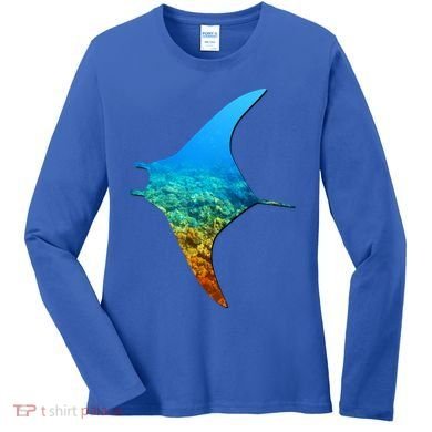 Manta Ray Silhouette Earth Day And Ocean Week Gift Women's Long Sleeve Shirt