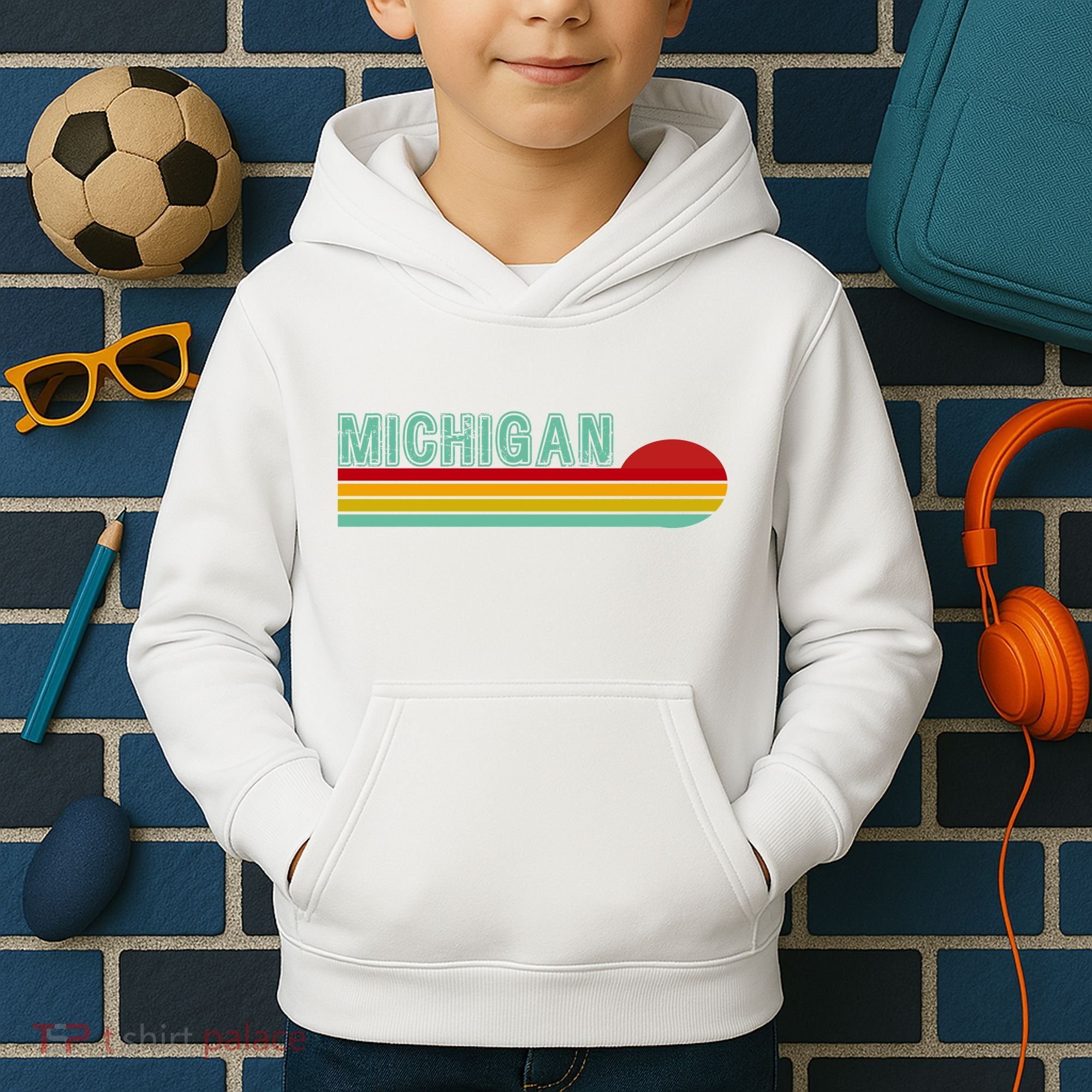 Michigan Retro Sunset Logo Kids Hoodie