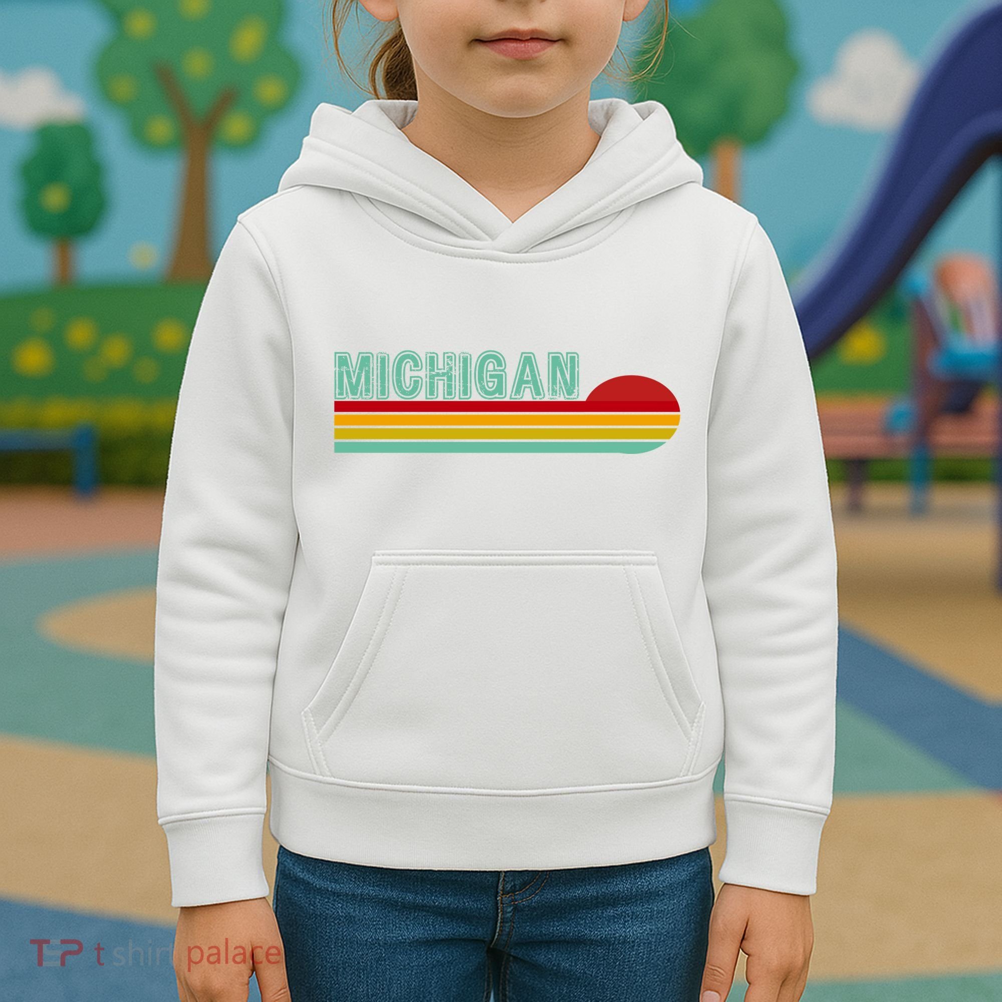 Michigan Retro Sunset Logo Kids Hoodie