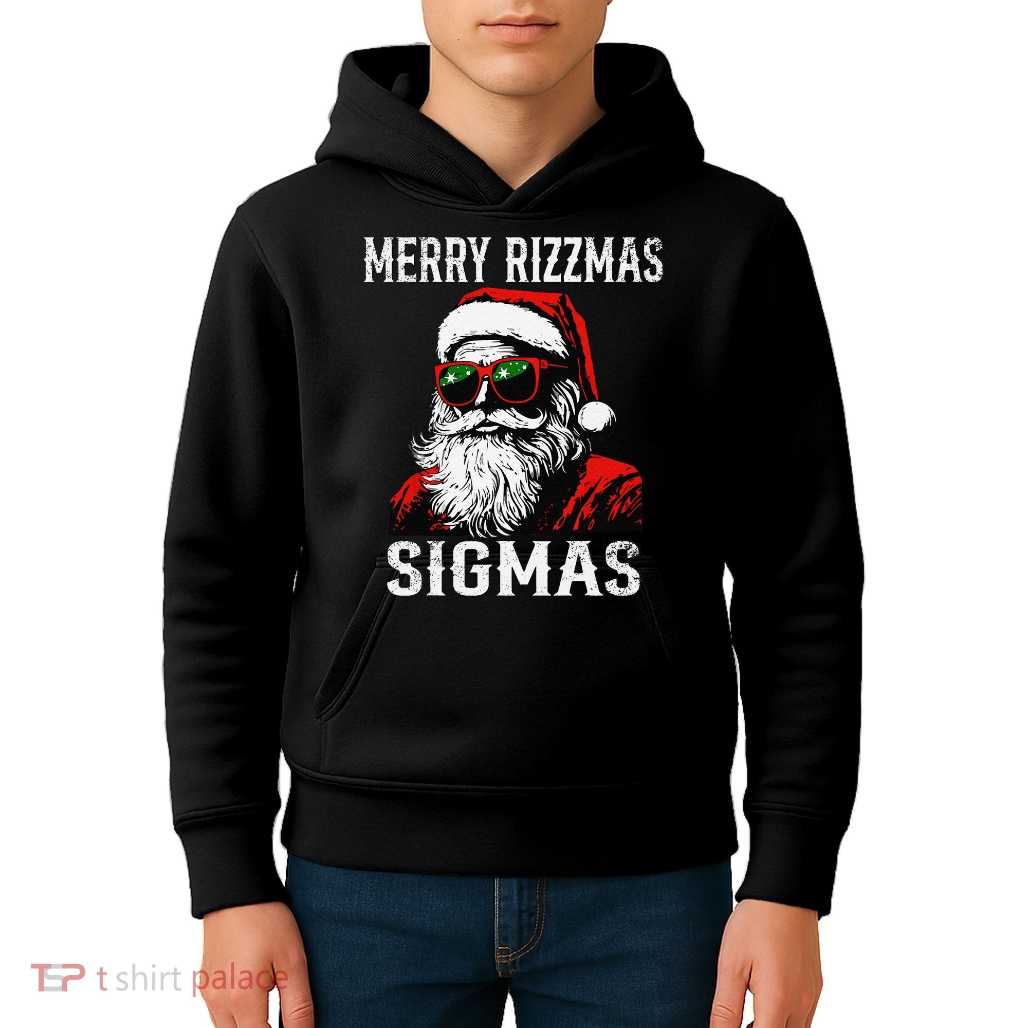 Merry Rizzmas Teens School Retro Christmas Santa Claus Kids Hoodie