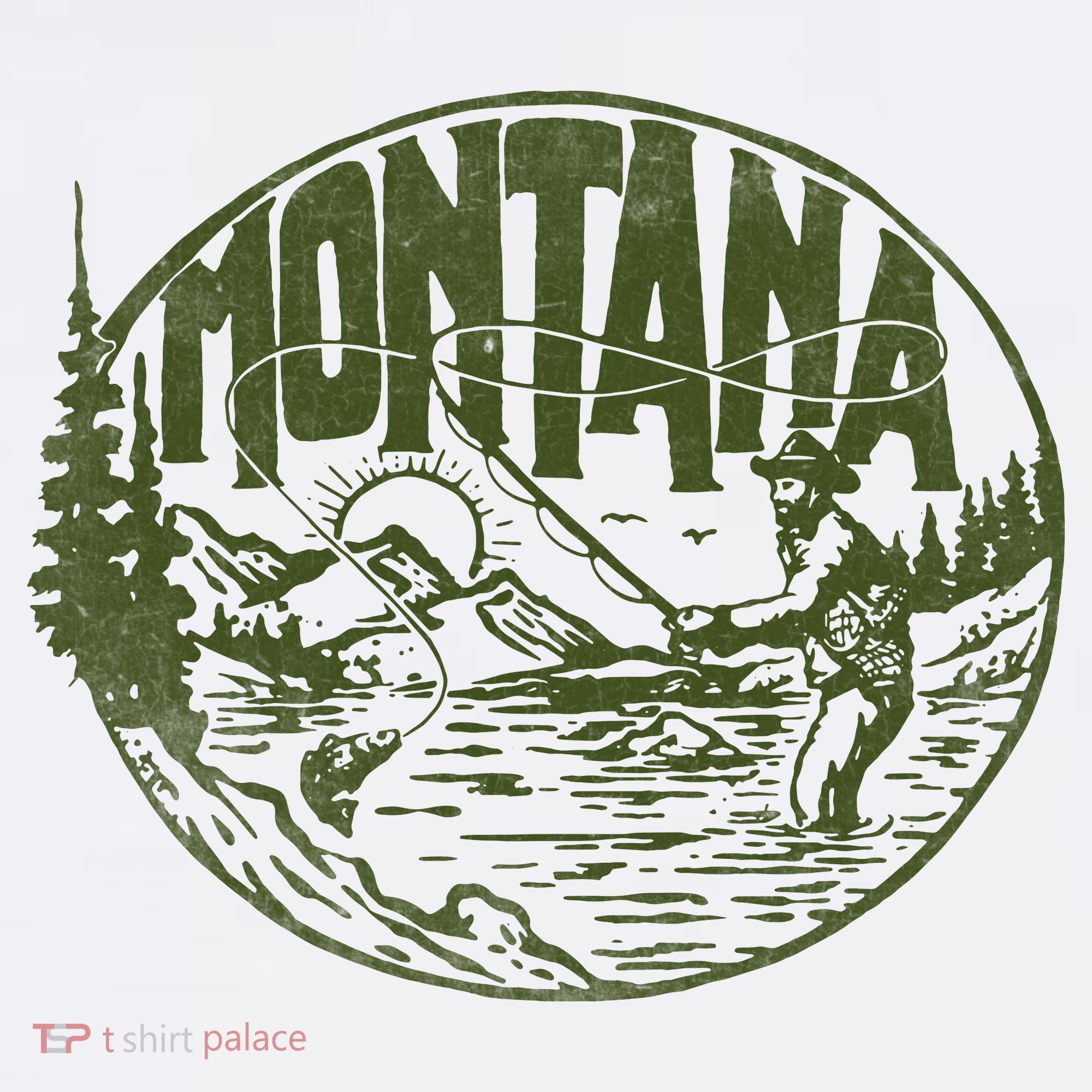 Montana Retro Trout Fishing Vintage Fly Fisherman Sketch T-Shirt