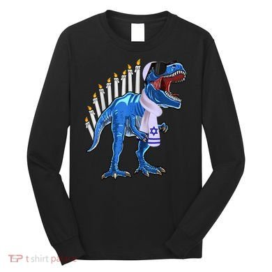 Menorasaurus Rex T Rex Dinosaur Hanukkah Gift Long Sleeve Shirt