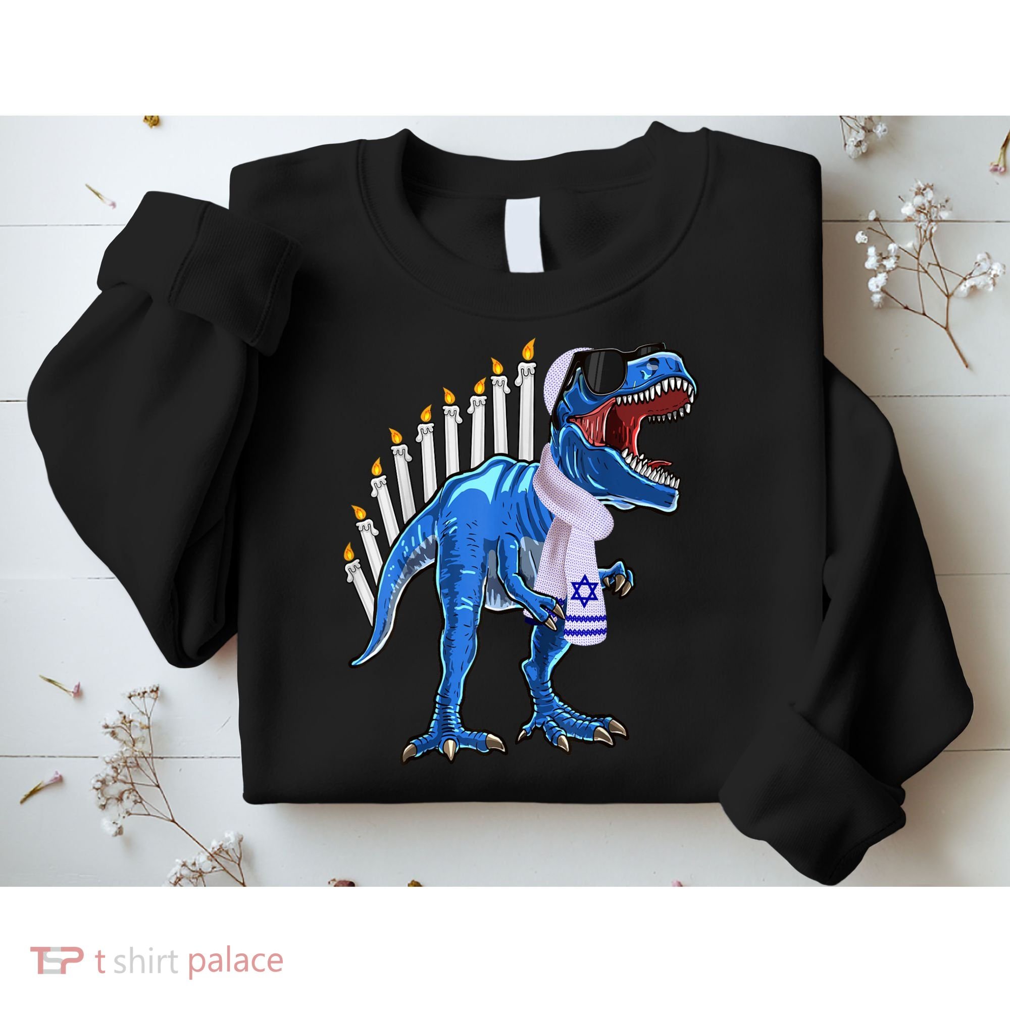 Menorasaurus Rex T Rex Dinosaur Hanukkah Gift Sweatshirt