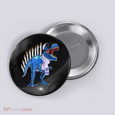 Menorasaurus Rex T Rex Dinosaur Hanukkah Gift Button