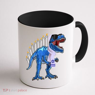 Menorasaurus Rex T Rex Dinosaur Hanukkah Gift Coffee Mug back