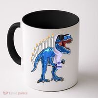 Menorasaurus Rex T Rex Dinosaur Hanukkah Gift Coffee Mug thumb 0