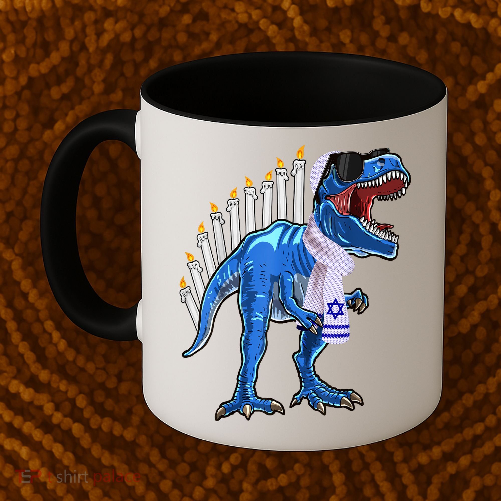 Menorasaurus Rex T Rex Dinosaur Hanukkah Gift Coffee Mug
