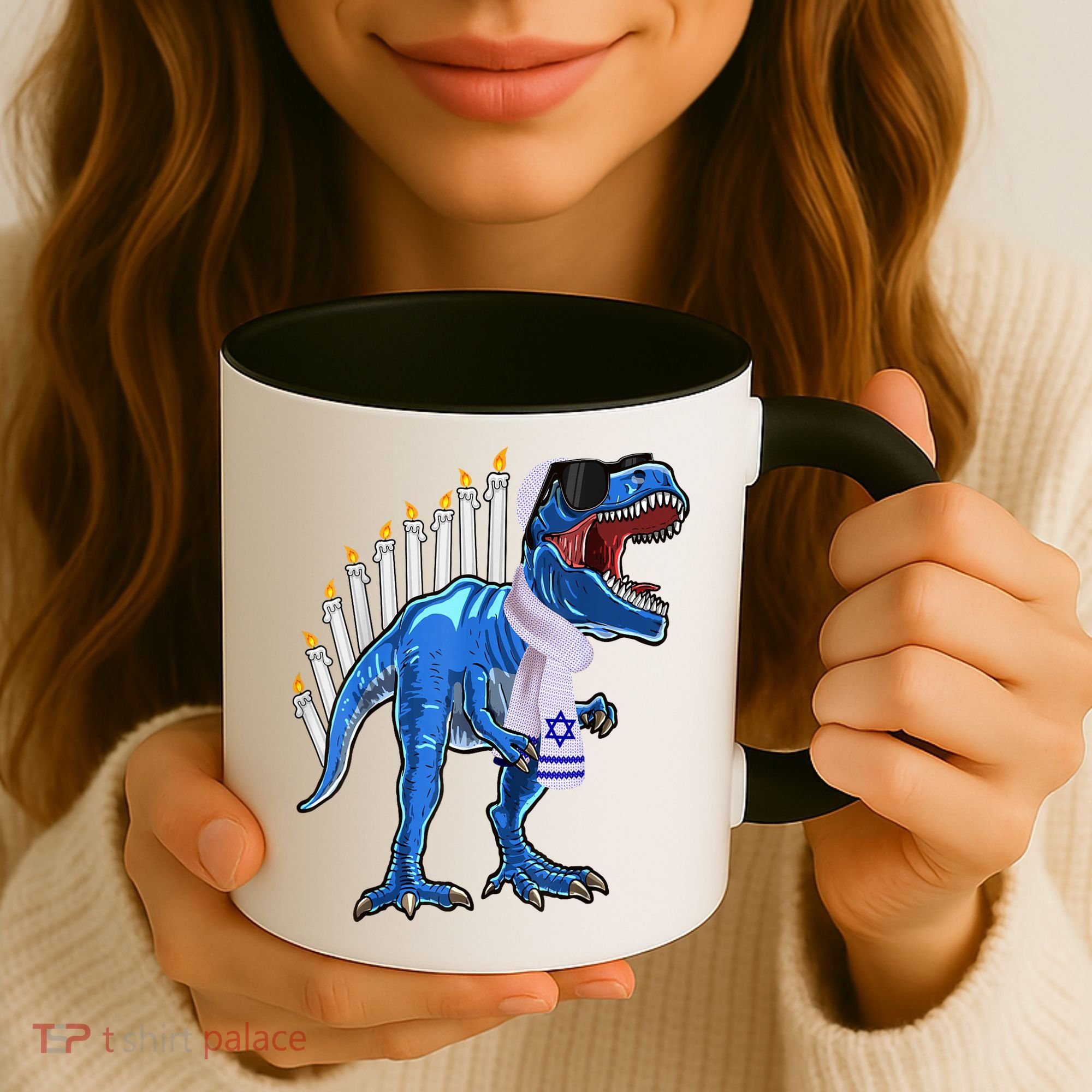 Menorasaurus Rex T Rex Dinosaur Hanukkah Gift Coffee Mug