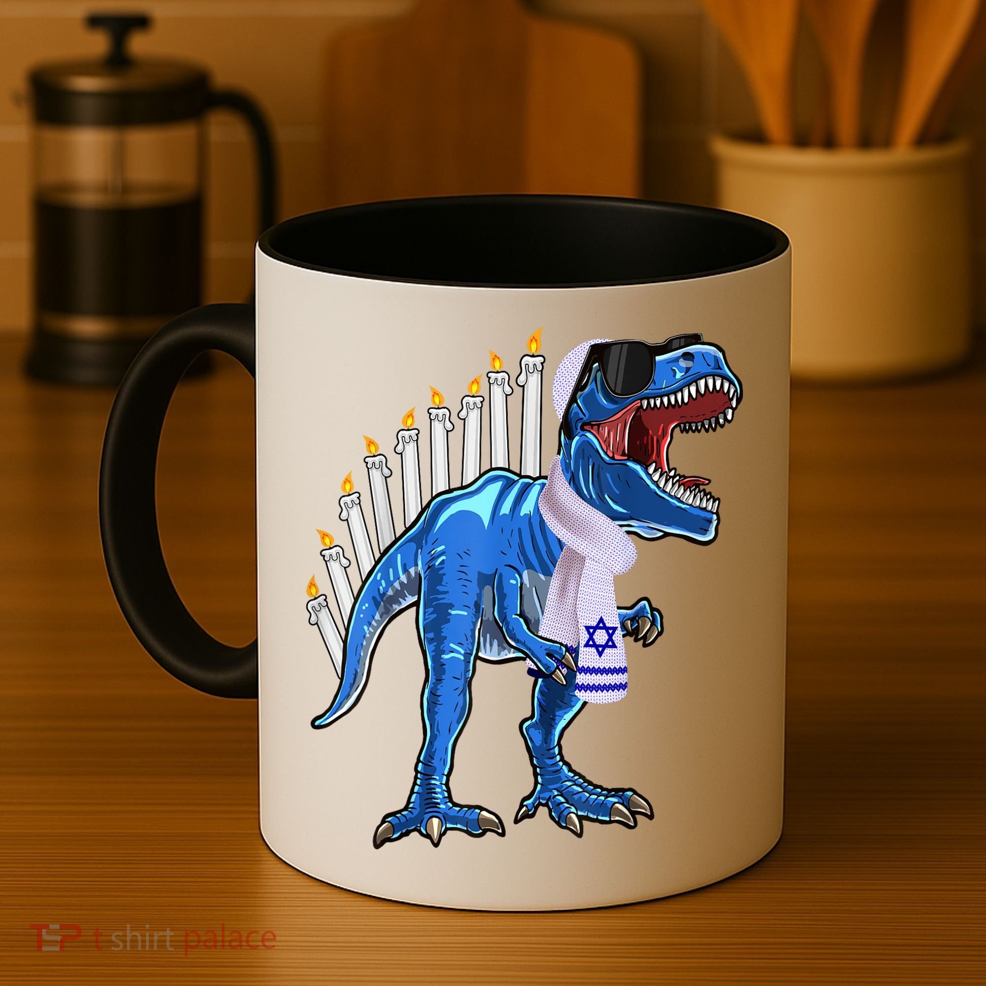 Menorasaurus Rex T Rex Dinosaur Hanukkah Gift Coffee Mug
