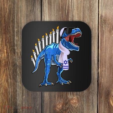 Menorasaurus Rex T Rex Dinosaur Hanukkah Gift Coaster