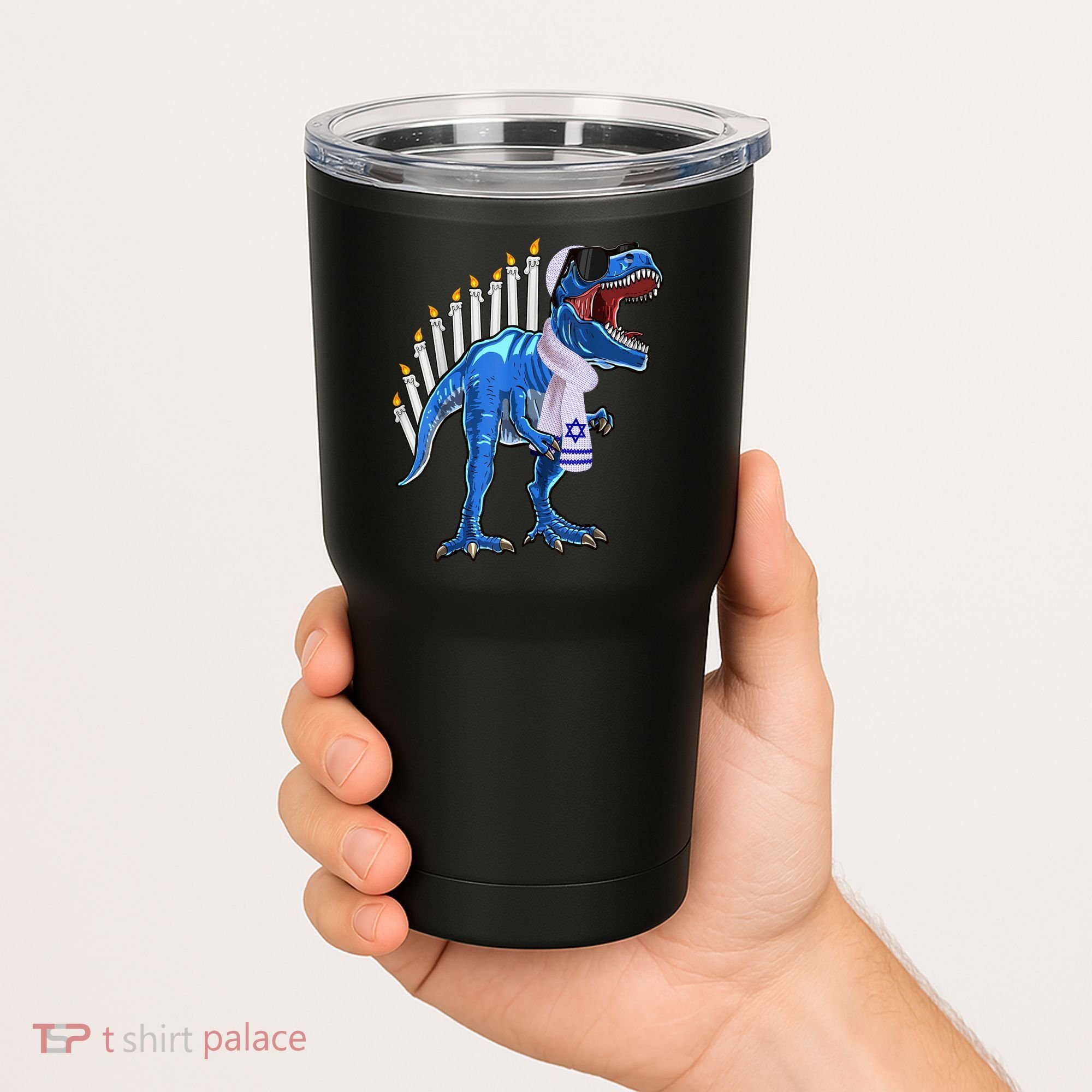 Menorasaurus Rex T Rex Dinosaur Hanukkah Gift Tumbler