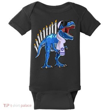 Menorasaurus Rex T Rex Dinosaur Hanukkah Gift Baby Bodysuit