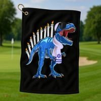 Menorasaurus Rex T Rex Dinosaur Hanukkah Gift Golf Towel thumb 1