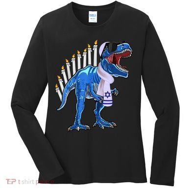 Menorasaurus Rex T Rex Dinosaur Hanukkah Gift Women's Long Sleeve Shirt