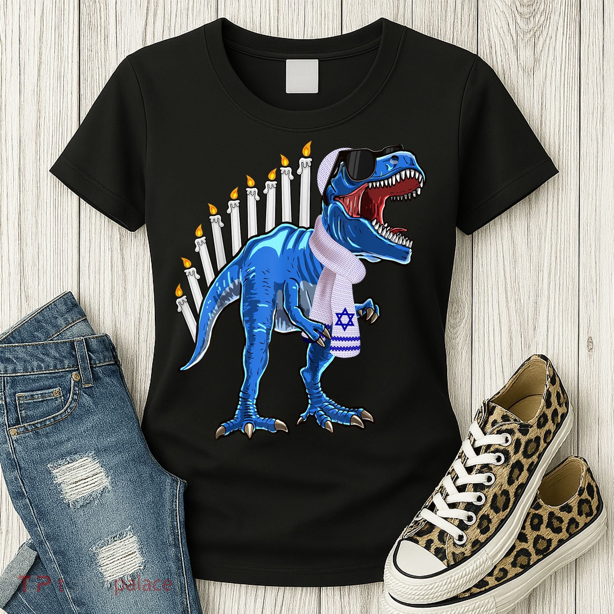 Menorasaurus Rex T Rex Dinosaur Hanukkah Gift Women's T-Shirt