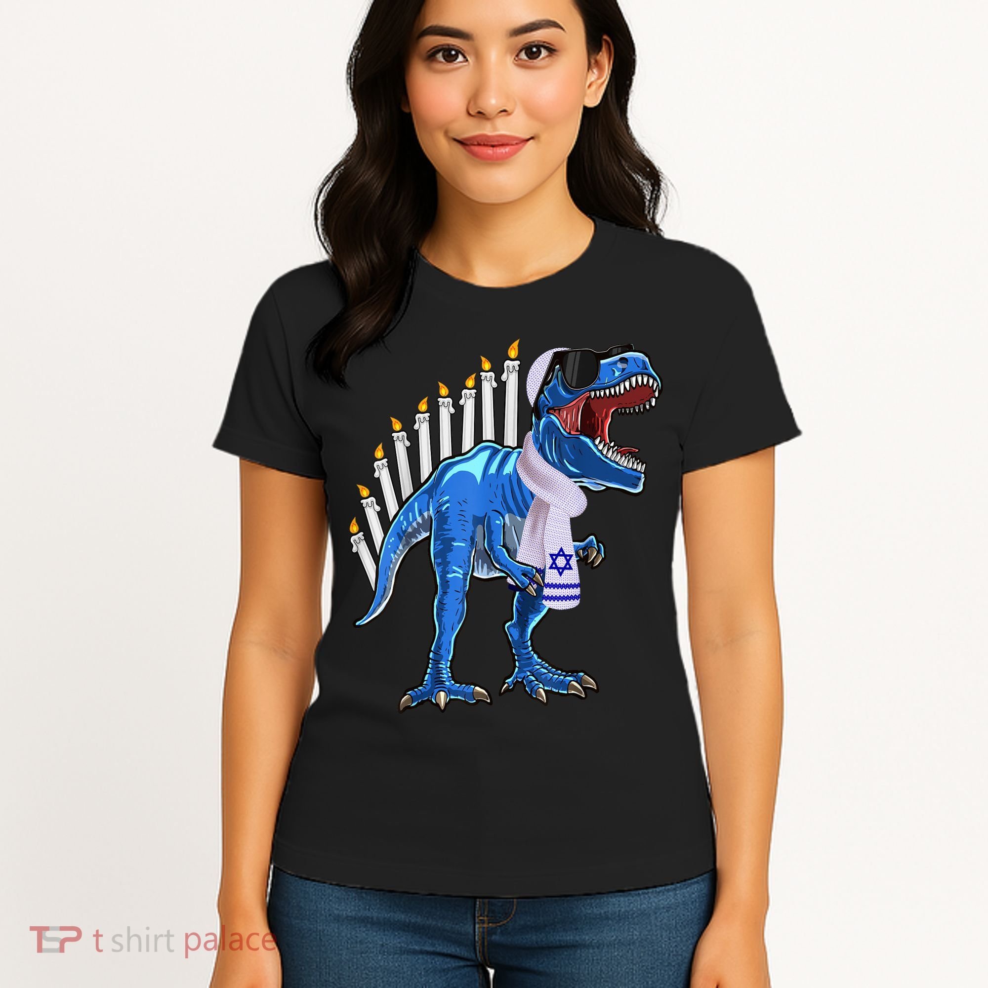 Menorasaurus Rex T Rex Dinosaur Hanukkah Gift Women's T-Shirt