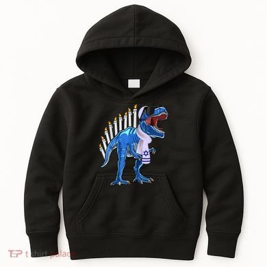 Menorasaurus Rex T Rex Dinosaur Hanukkah Gift Kids Hoodie