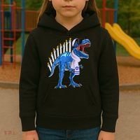 Menorasaurus Rex T Rex Dinosaur Hanukkah Gift Kids Hoodie thumb 3