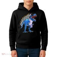 Menorasaurus Rex T Rex Dinosaur Hanukkah Gift Kids Hoodie thumb 4