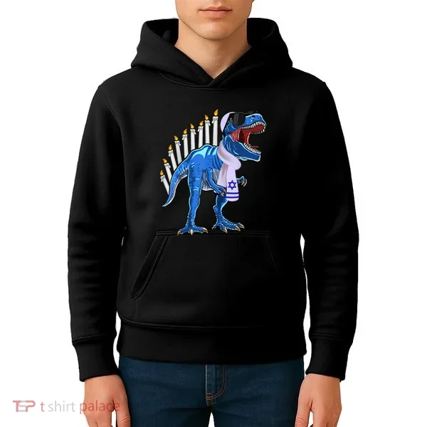 Menorasaurus Rex T Rex Dinosaur Hanukkah Gift Kids Hoodie