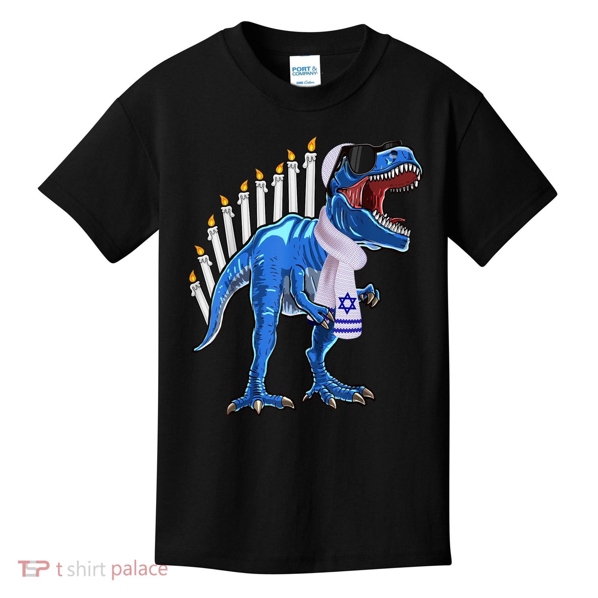Menorasaurus Rex T Rex Dinosaur Hanukkah Gift Kids T-Shirt