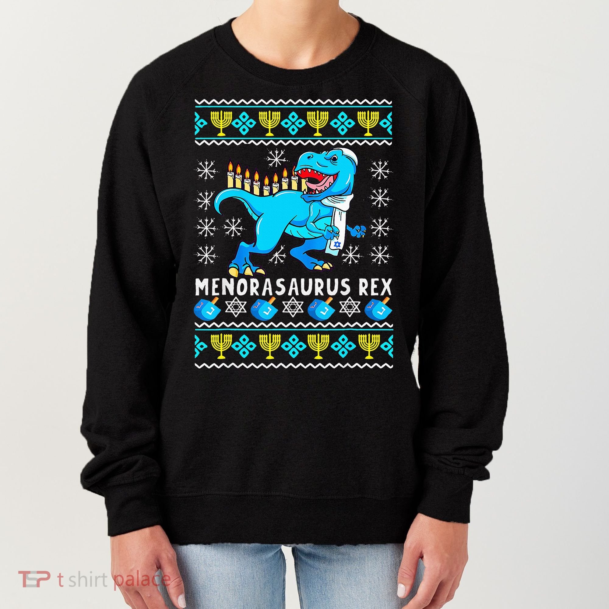 Menorasaurus Rex T Rex Dinosaur Hanukkah Women's Sweatshirt