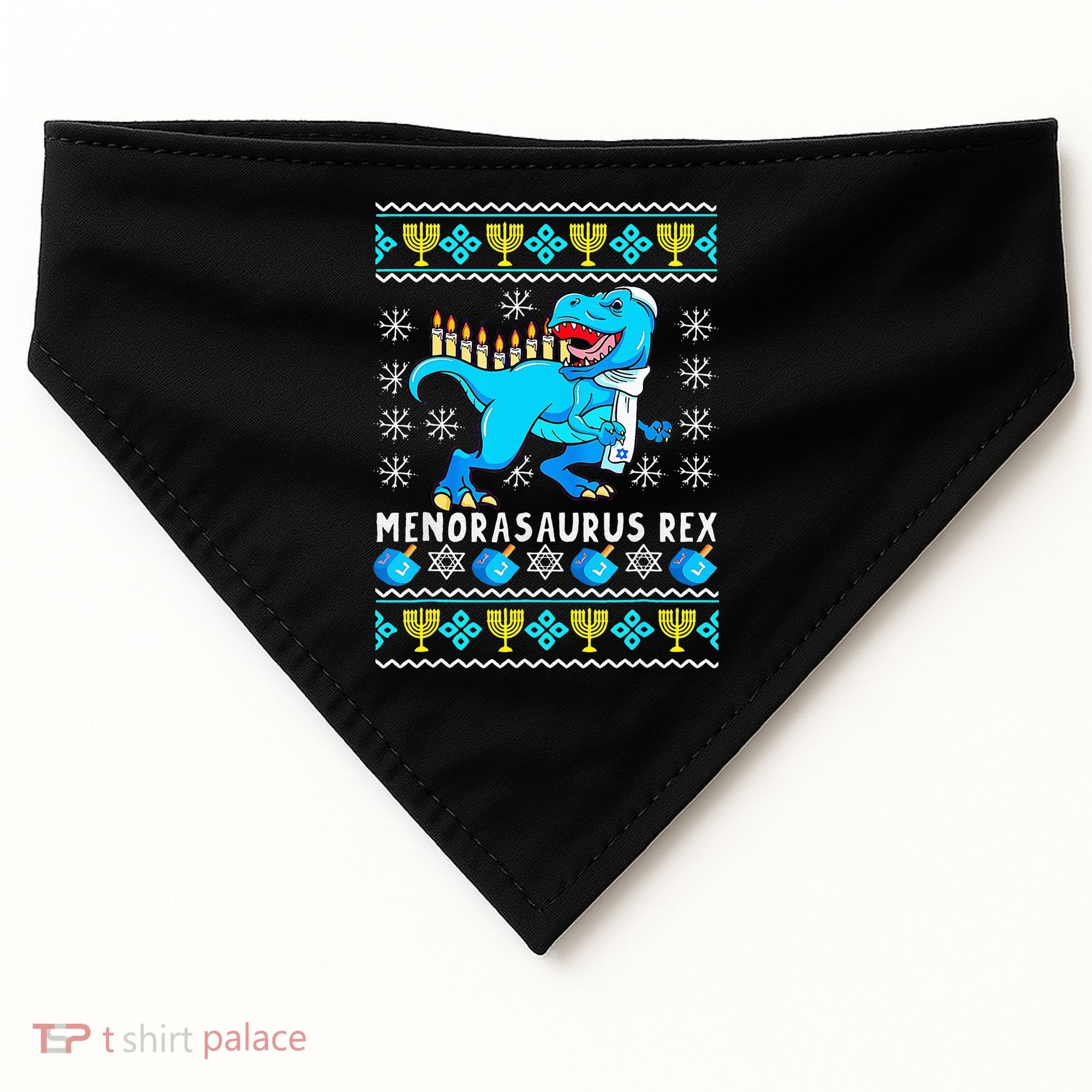 Menorasaurus Rex T Rex Dinosaur Hanukkah USA-Made Doggie Bandana