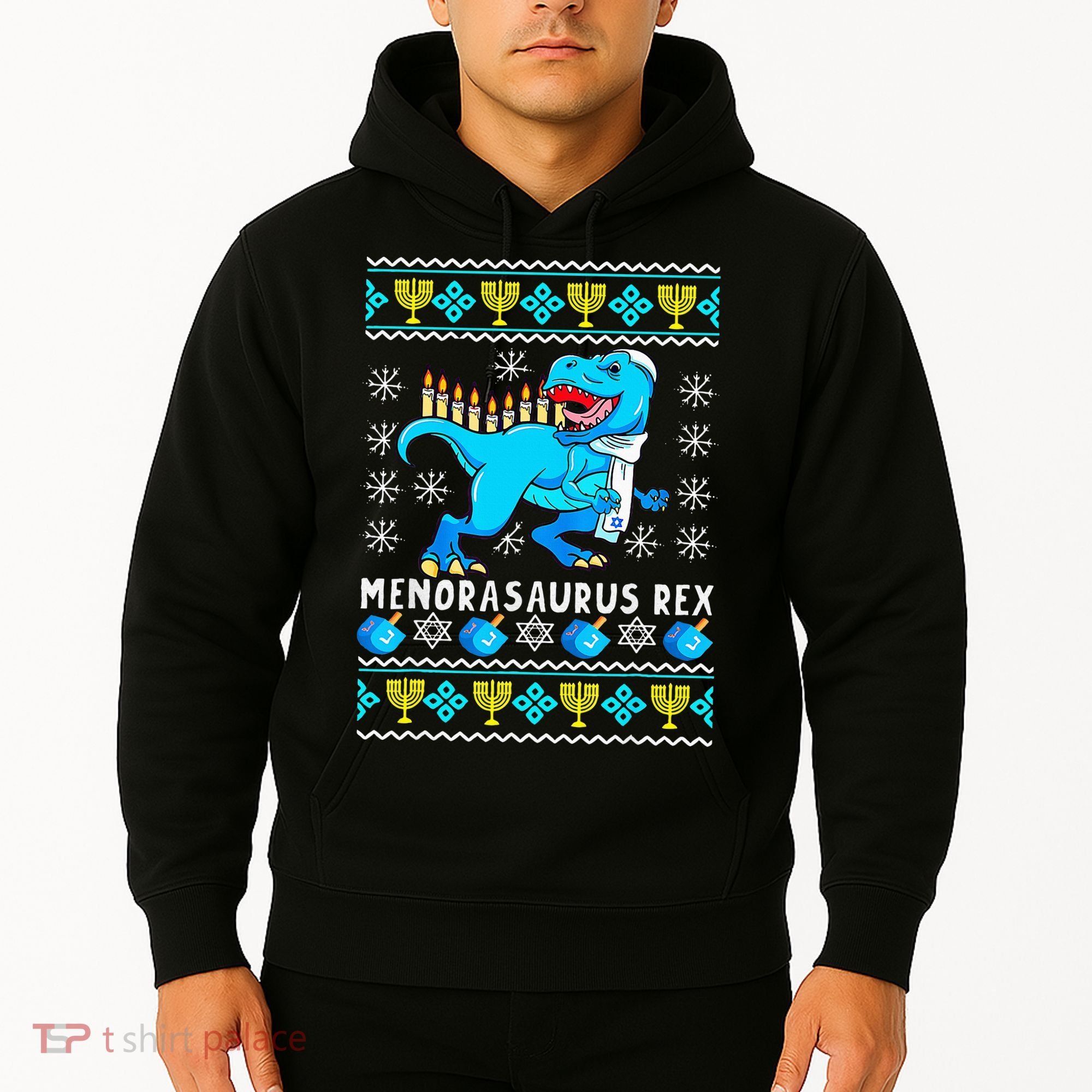 Menorasaurus Rex T Rex Dinosaur Hanukkah Hoodie